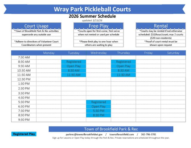 26 Pickleball Court Schedule
